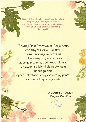 Życzenia z okazji Dnia Pracownika Socjalnego