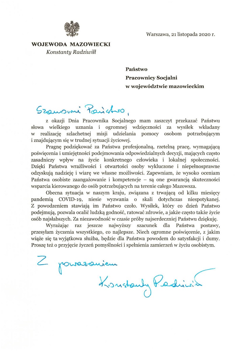 Życzenia Wojewody Mazowieckiego.